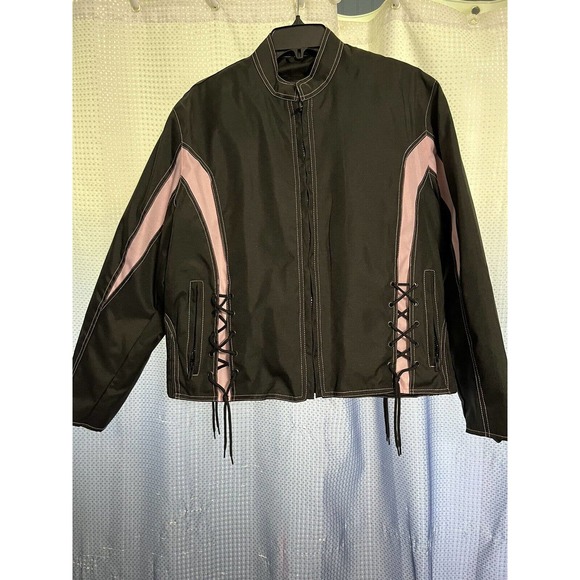 Zony Inc Womens Motocycle Jacket Size Large XL Black Pink Zip Out Lining Vents - Picture 1 of 4